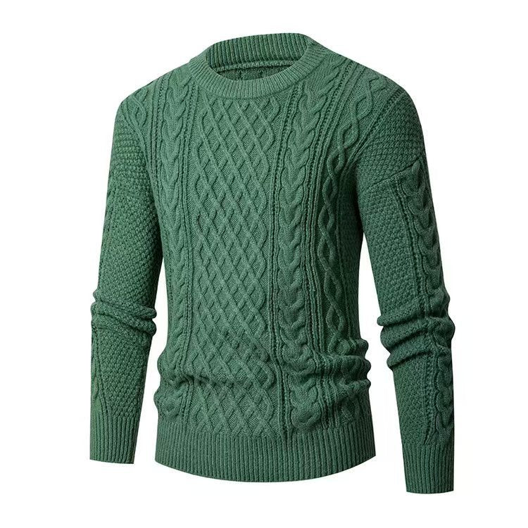Men's Chunky Knit Sweater with Cable Pattern and Classic Round Neckline Lisslune