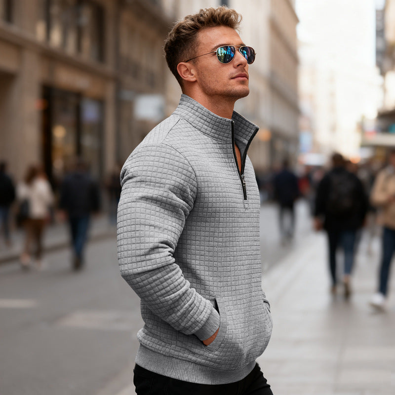 Men's fleece pullover with high collar and practical zipper Lisslune