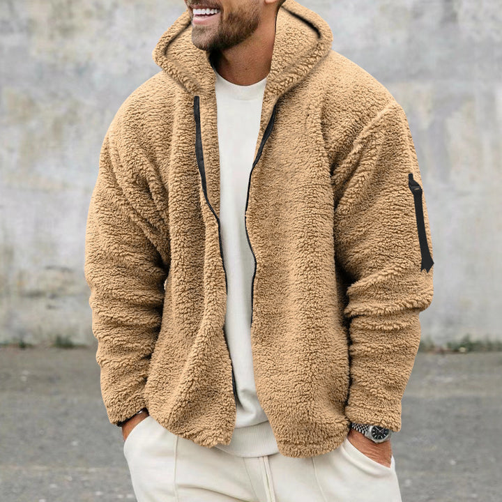 Men's Cozy Fleece Jacket with Hood and Practical Zipper Pockets Lisslune