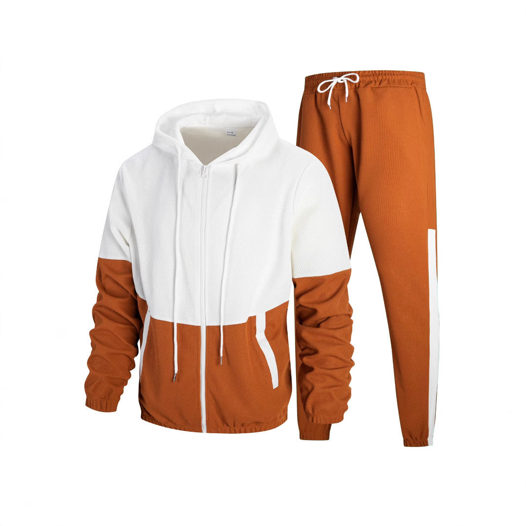Men's sporty hoodie set with contrasting fabric textures and practical pockets Lisslune