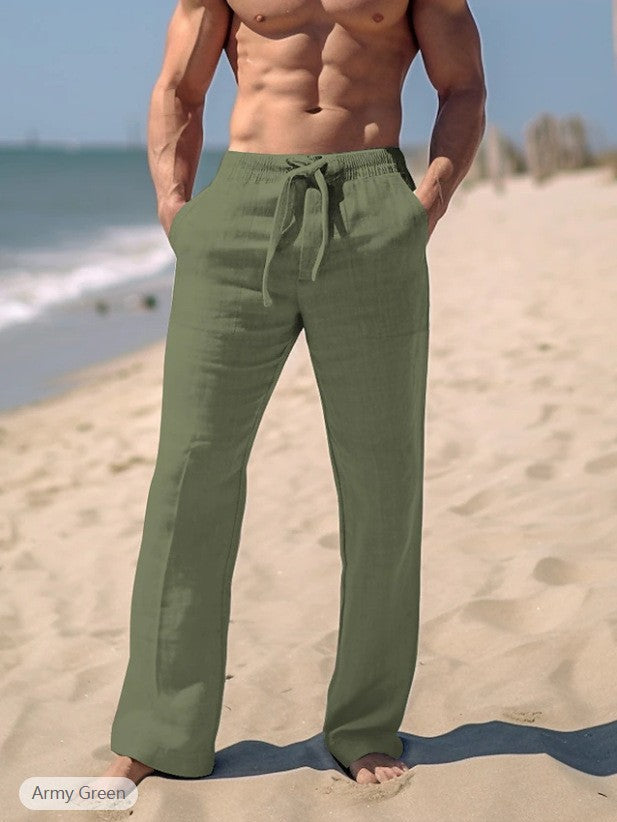Men's airy summer pants made of lightweight linen fabric with adjustable drawstring Lisslune