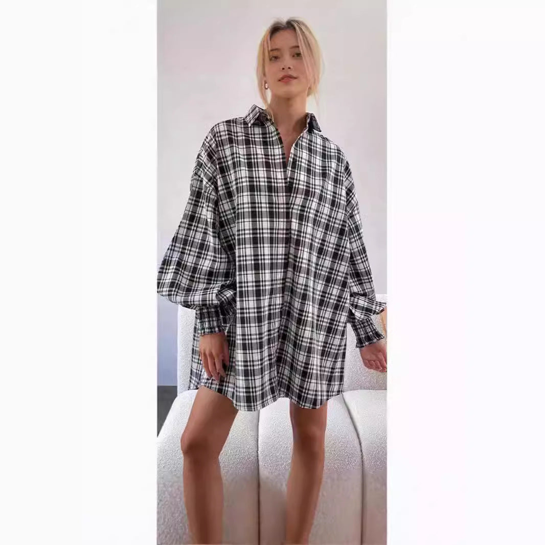 Women's Checked Oversized Shirt with Casual Cut Lune London