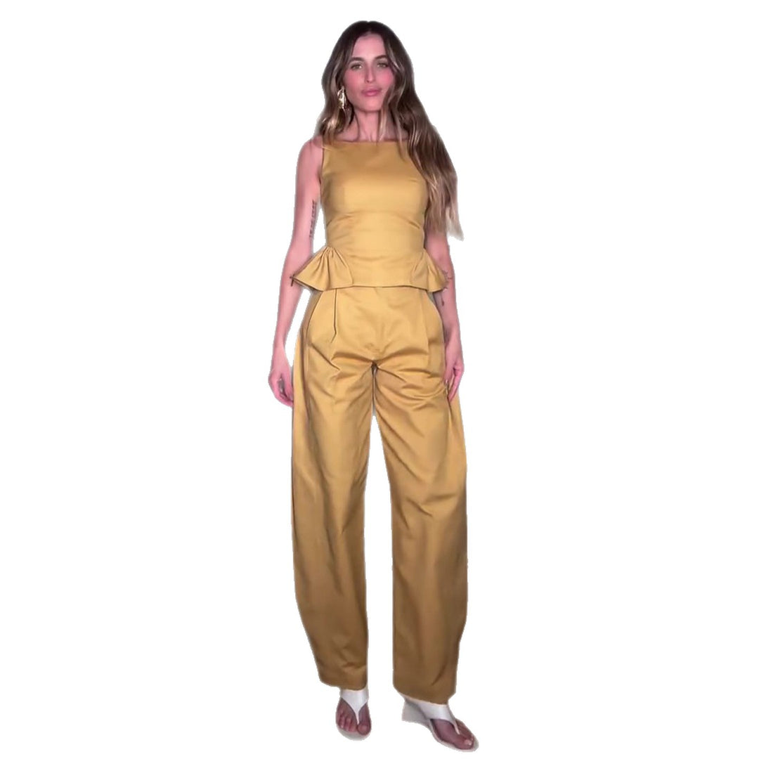 Women's Elegant Jumpsuit with Peplum Detail and Wide Leg Lisslune