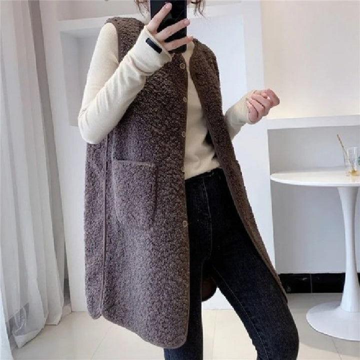 Ladies Cozy Vest with Snap Buttons and Side Pockets Lisslune