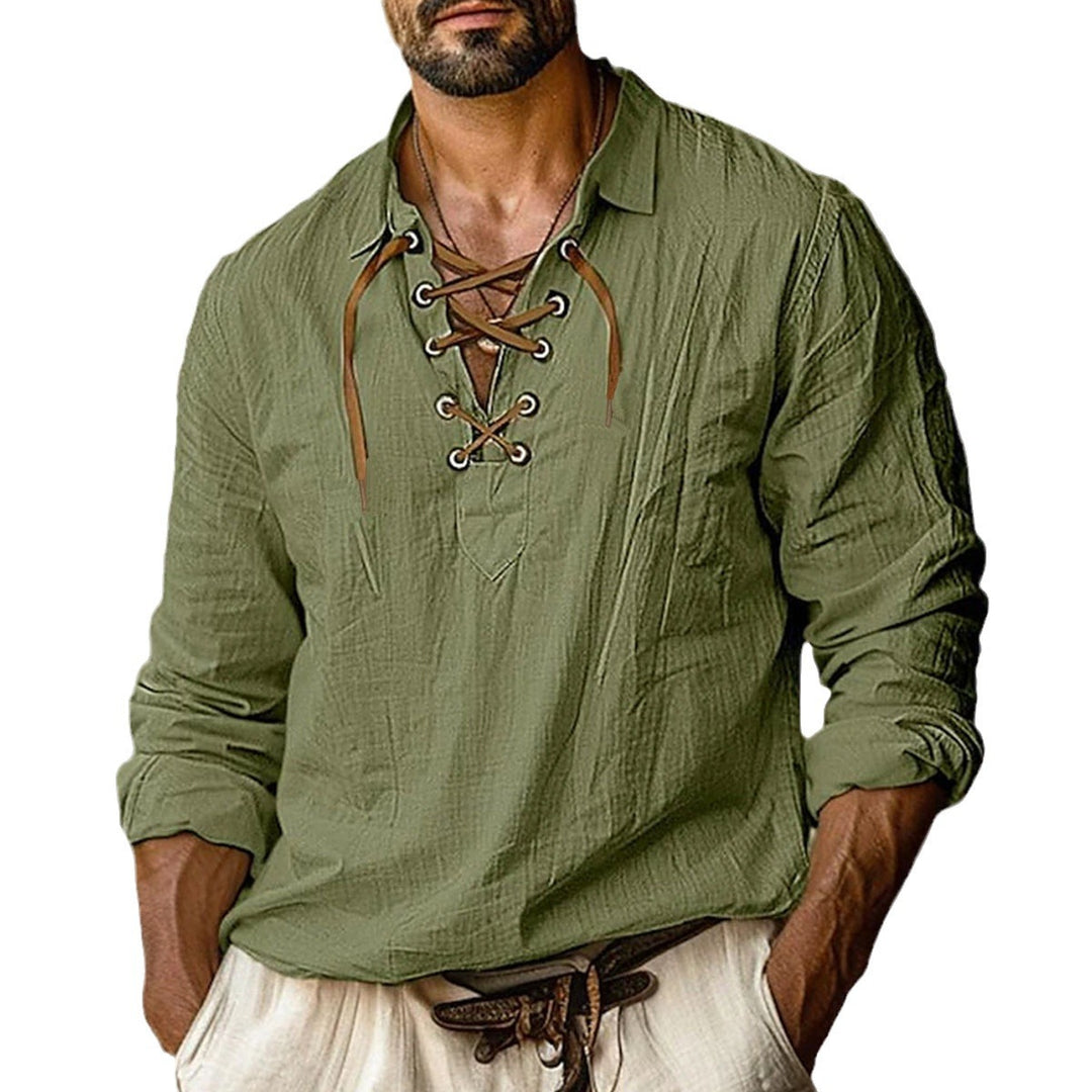 Men's casual long-sleeve shirt with elegant lacing Lisslune