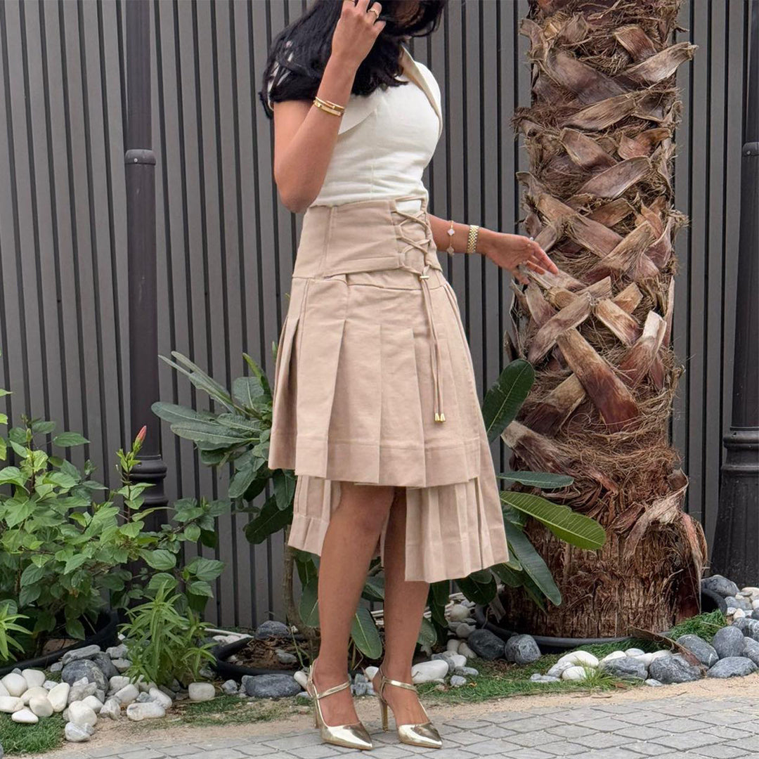 Ladies skirt in casual pleated style with fashionable lacing details Lisslune