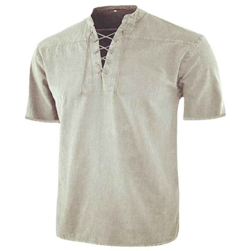 Men's short-sleeve shirt with striking lacing detail Lisslune