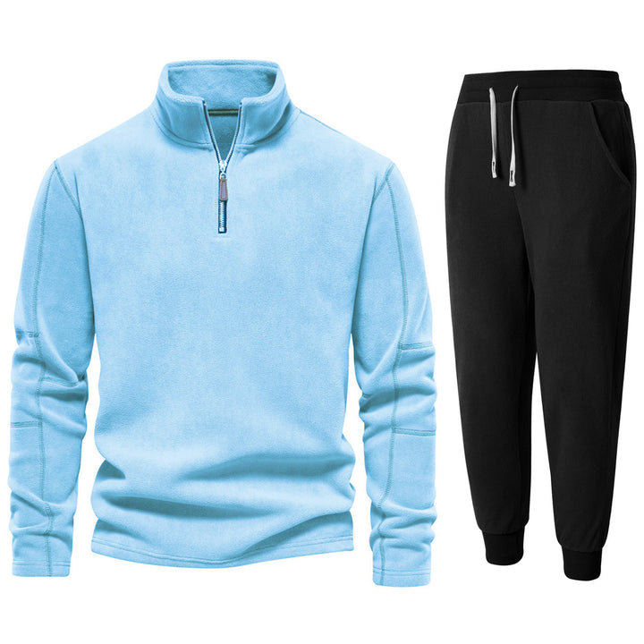 Men's fleece loungewear set with stand-up collar and long pants Lisslune