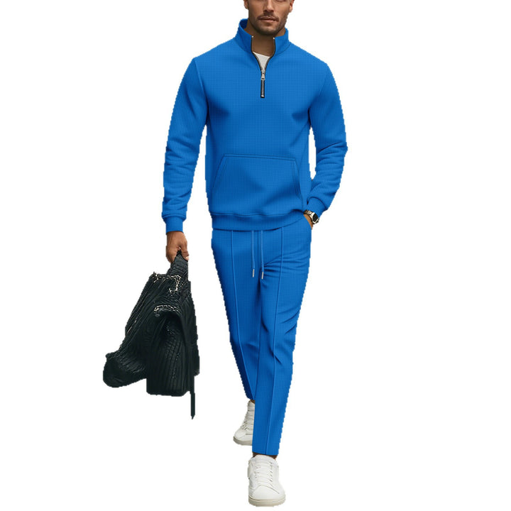 Men's Leisure Sweater Set with Modern Zipper and Elastic Waistband Lisslune
