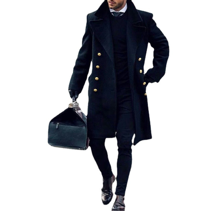 Men's High-Quality Wool Overcoat with Double-Breasted Button Placket Lisslune