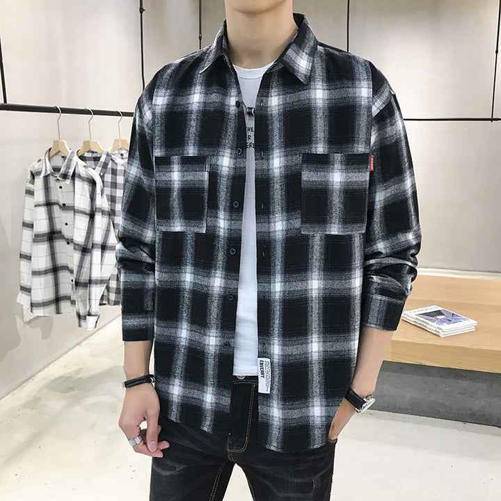 Men's flannel shirt with check pattern and practical chest pockets Lisslune