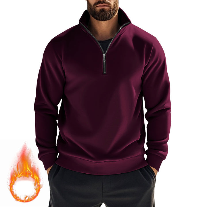 Men's fleece pullover with high collar and half zipper Lisslune