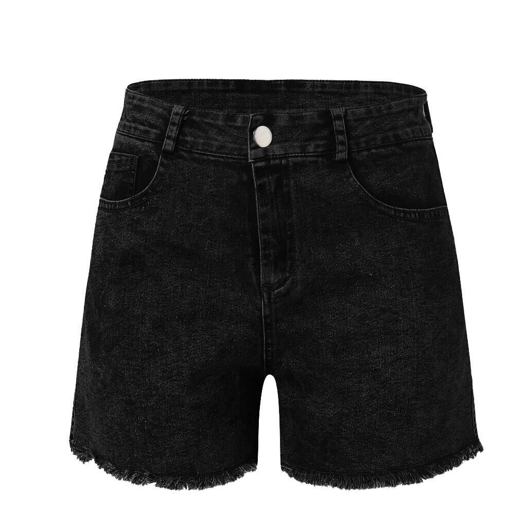 Ladies high-waisted denim shorts with fringed hem Lisslune