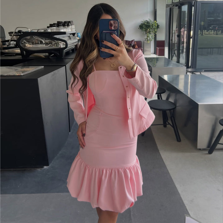 Ladies dress with lacing and ruffled hem Lisslune