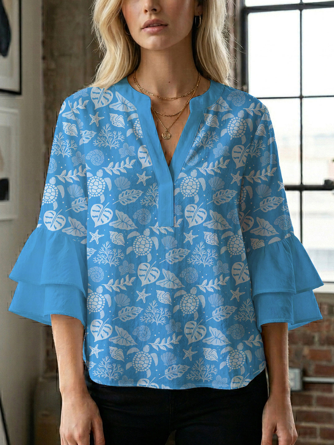 Women's blouse with voluminous ruffled sleeves and modern design Lisslune