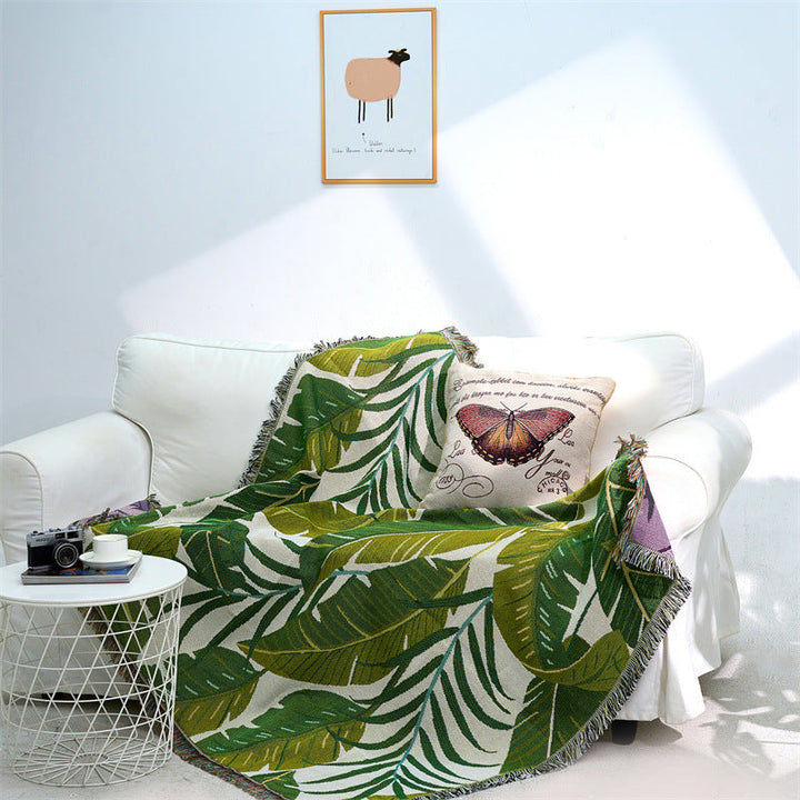Rynx | Apartment decor inspiration Household flowers sofa blanket Polyester cotton 130 * 160cm with tassels Universal lounge blanket Coffee table tablecloth