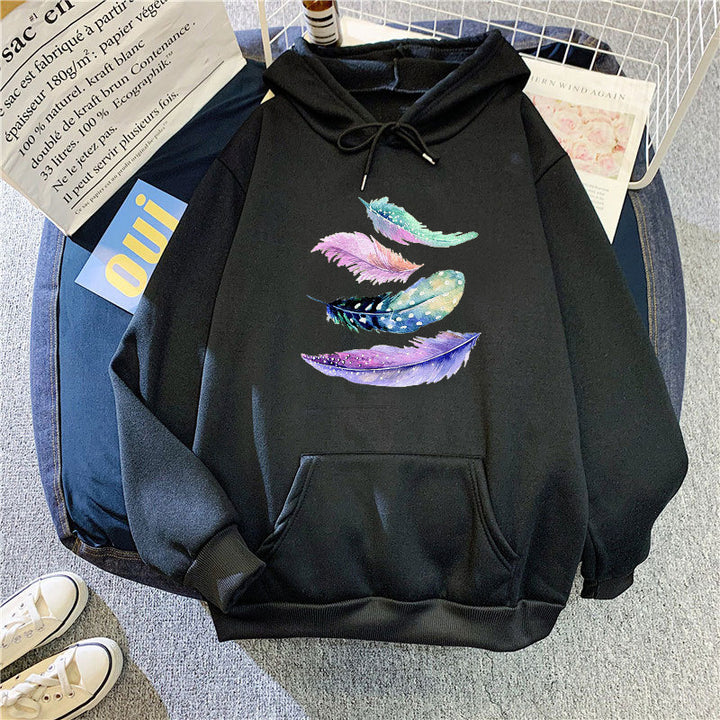 Women's hoodie with artistic feather motif Lisslune