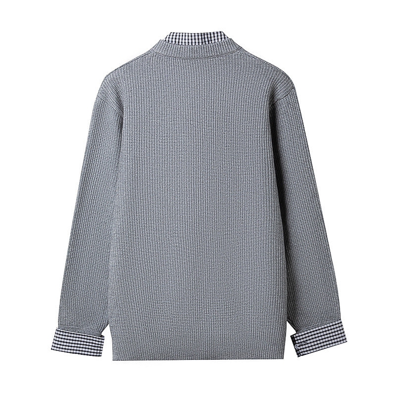 Men's Casual Cardigan with Checkered Collar Processing Lisslune