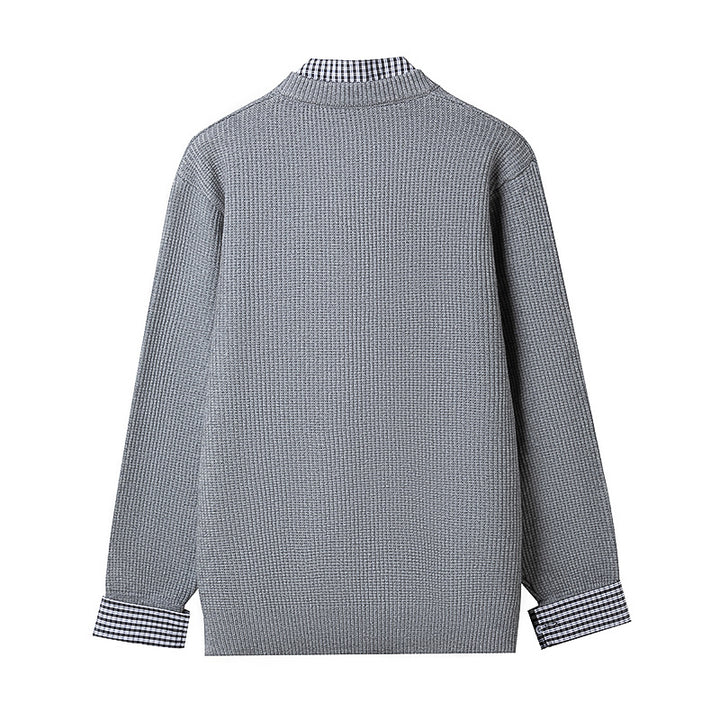 Men's Casual Cardigan with Checkered Collar Processing Lisslune
