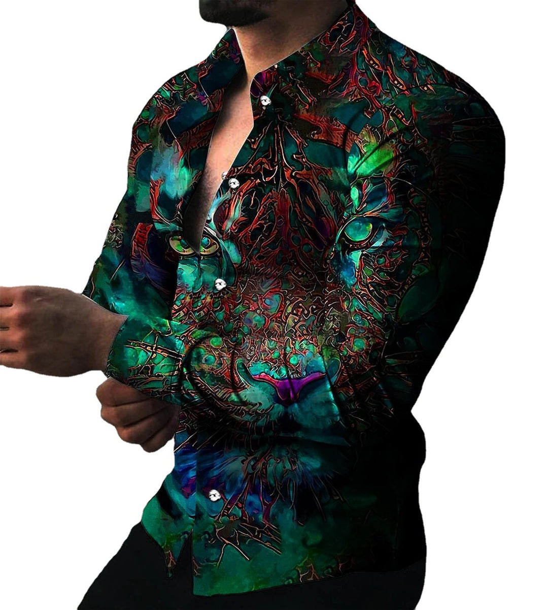 Men's long-sleeve shirt with extravagant motifs and fashionable fit Lisslune