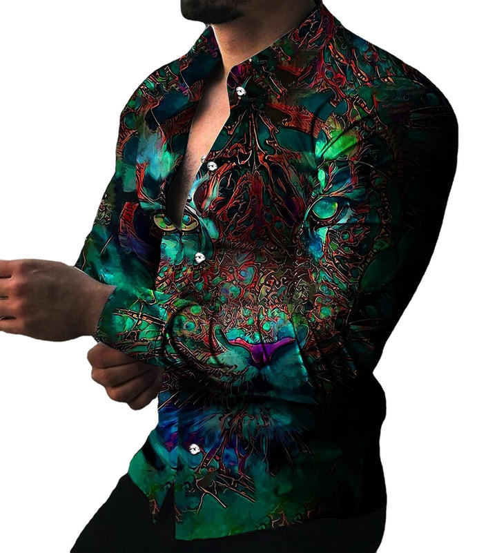 Men's long-sleeve shirt with extravagant motifs and fashionable fit Lisslune