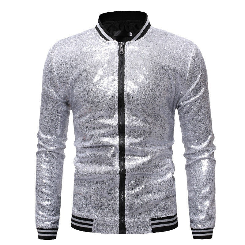 Men's Glittering Sports Jacket with Zipper and Elastic Cuffs Lisslune
