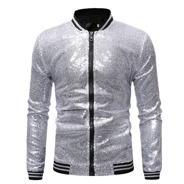 Men's Glittering Sports Jacket with Zipper and Elastic Cuffs Lisslune
