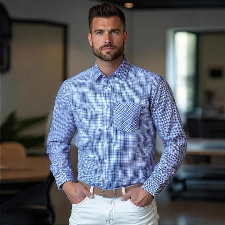 Men's checkered shirt with chest pocket made of high-quality cotton Lisslune