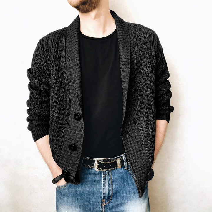 Men's cardigan with large collar and decorative buttons Lisslune