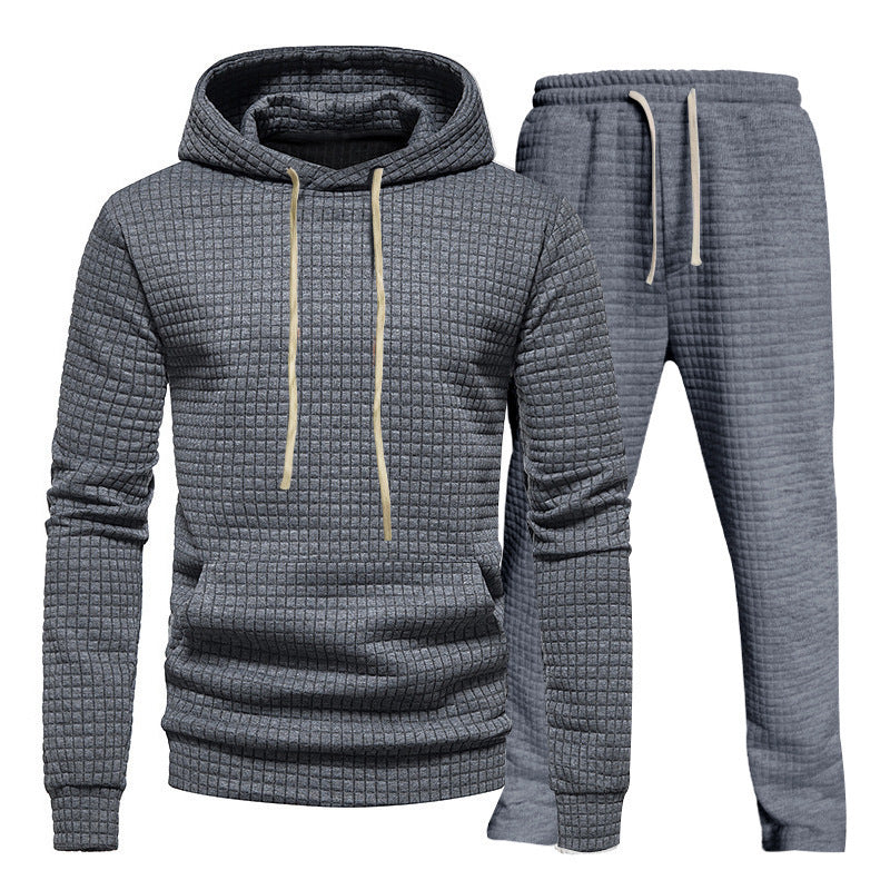 Men's Sporty Hoodie Set with Fashionable Textured Design and Elastic Cuffs Lisslune