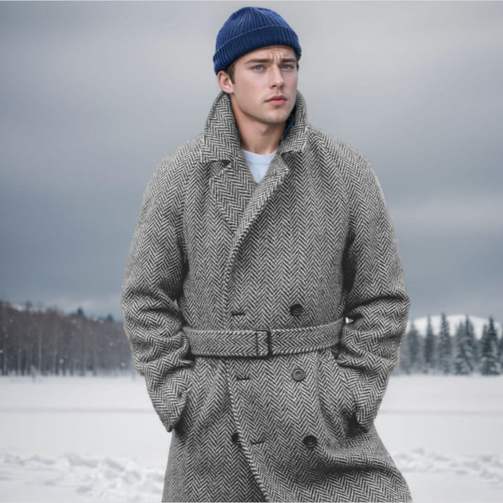 Men's wool coat with stylish herringbone pattern Lisslune