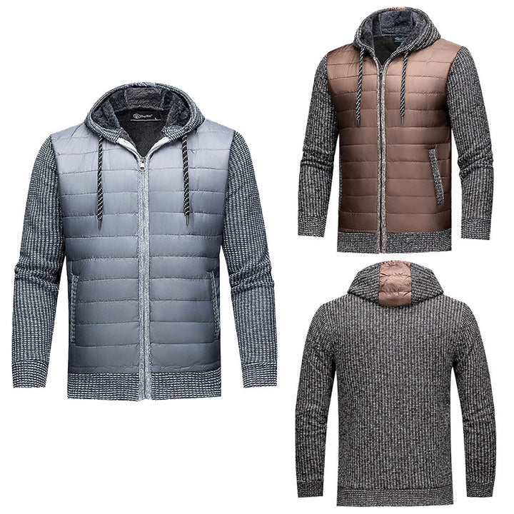 Men's Quilted Jacket with Hood and Fashionable Knit Design Lisslune