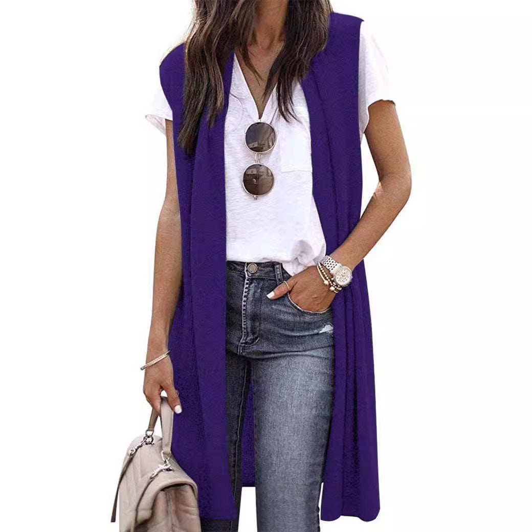 Ladies' Elegant Long Knit Vest in Casual Style