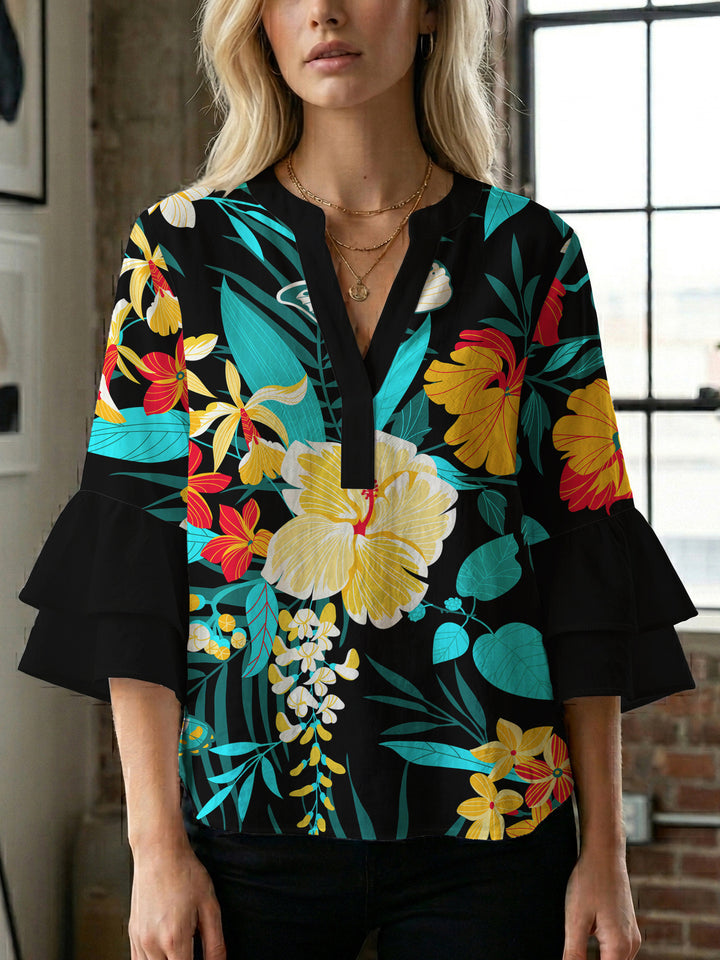Women's blouse shirt with voluminous sleeves and floral pattern Lisslune