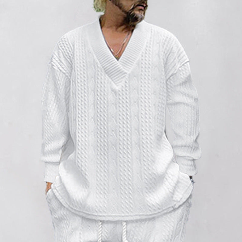 Men's casual knitted pullover with V-neck and modern pattern Lisslune