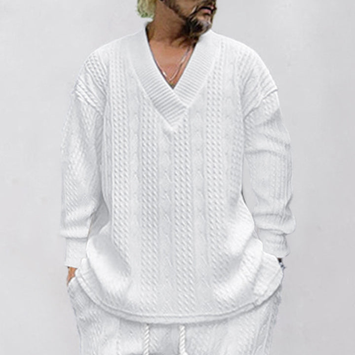 Men's casual knitted pullover with V-neck and modern pattern Lisslune