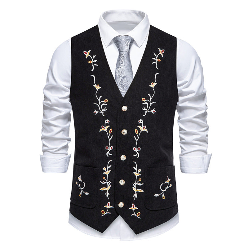 Men's Elegant Holiday Waistcoat with Floral Embroidery Lisslune