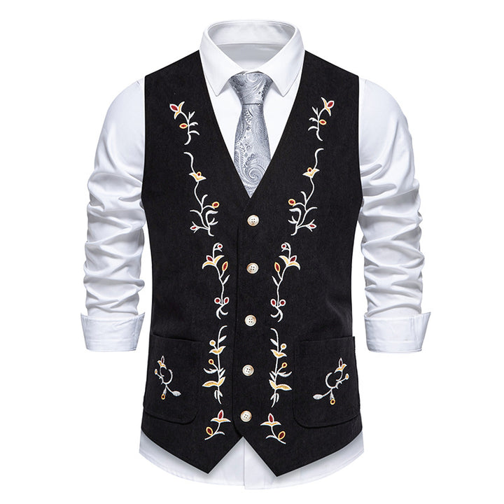 Men's Elegant Holiday Waistcoat with Floral Embroidery Lisslune