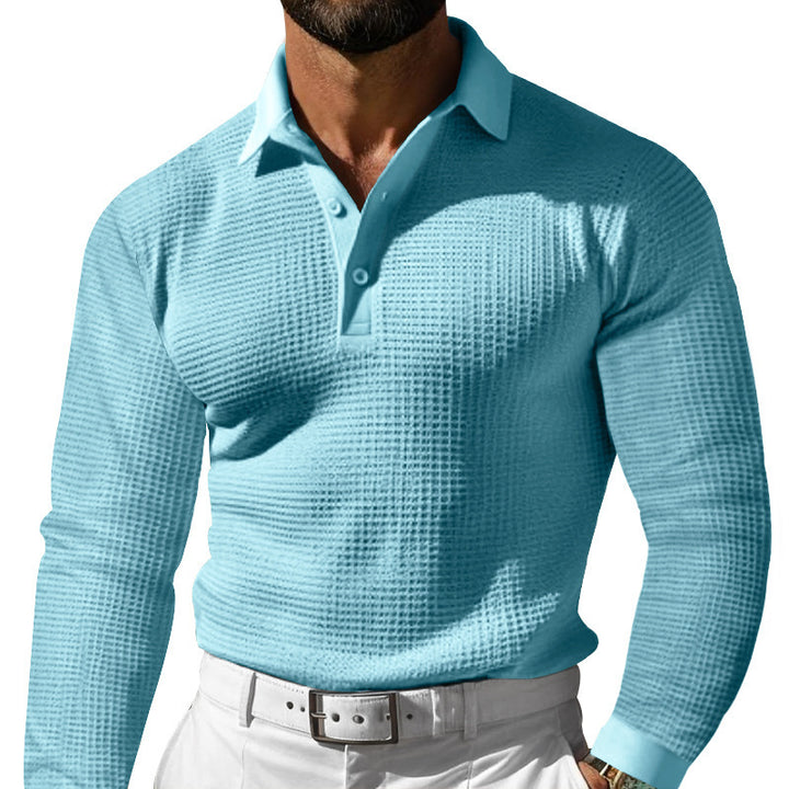 Men's Luxurious Long Sleeve Polo Shirt with Textured Design and Modern Details Lisslune