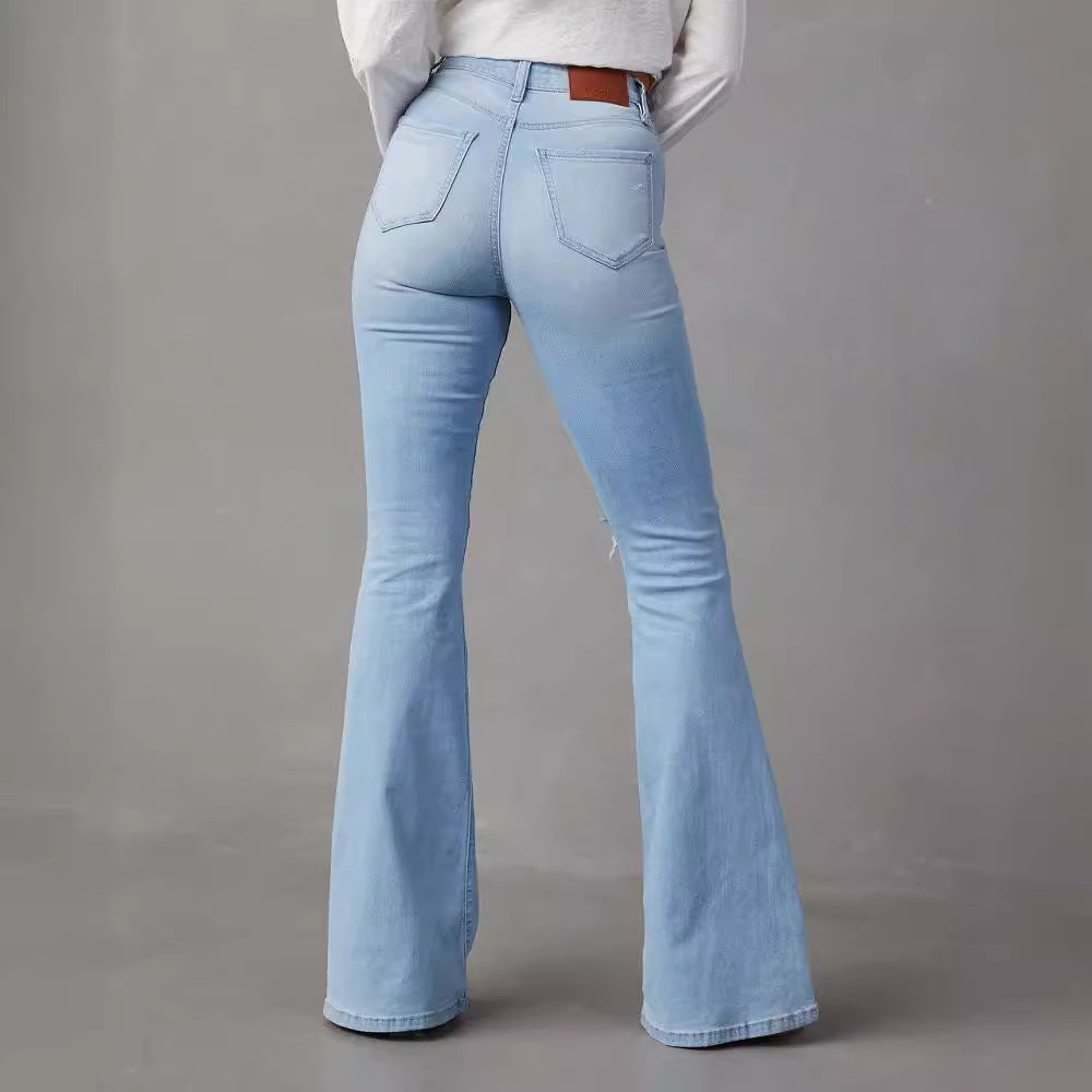 Women Flared Jeans with trendy Destroyed details and high waistband Lisslune