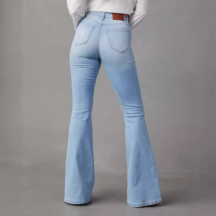 Women Flared Jeans with trendy Destroyed details and high waistband Lisslune