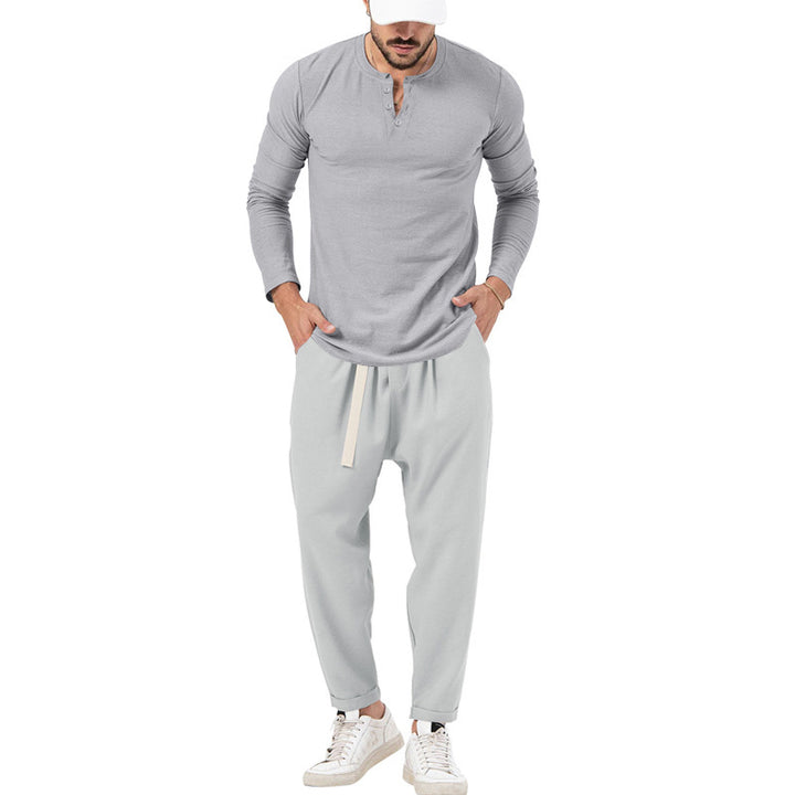 Men's Comfortable Jogging Pants with Fashionable Details and Casual Long Sleeve Shirt Lisslune