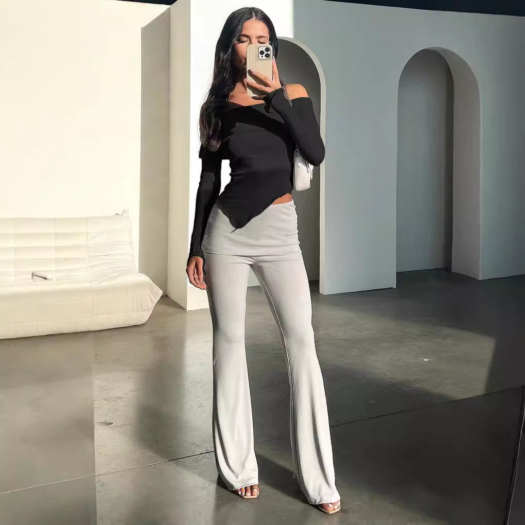 Damen Off-Shoulder Shirt mit eleganten Trompetenärmeln Lisslune
