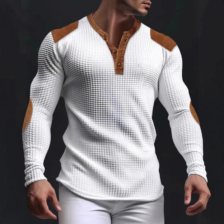Men's long-sleeve shirt with textured design and contrast accents Lisslune