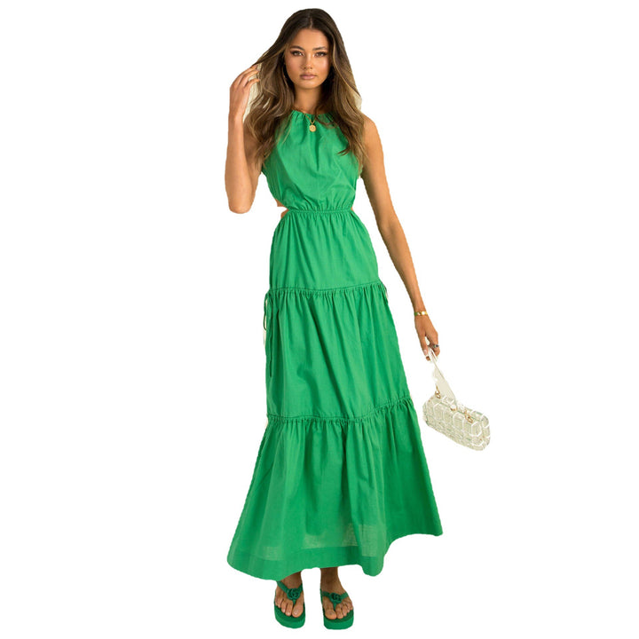 Women’s long sleeve maxi dress with playful side cutouts and flowing skirt Lune London