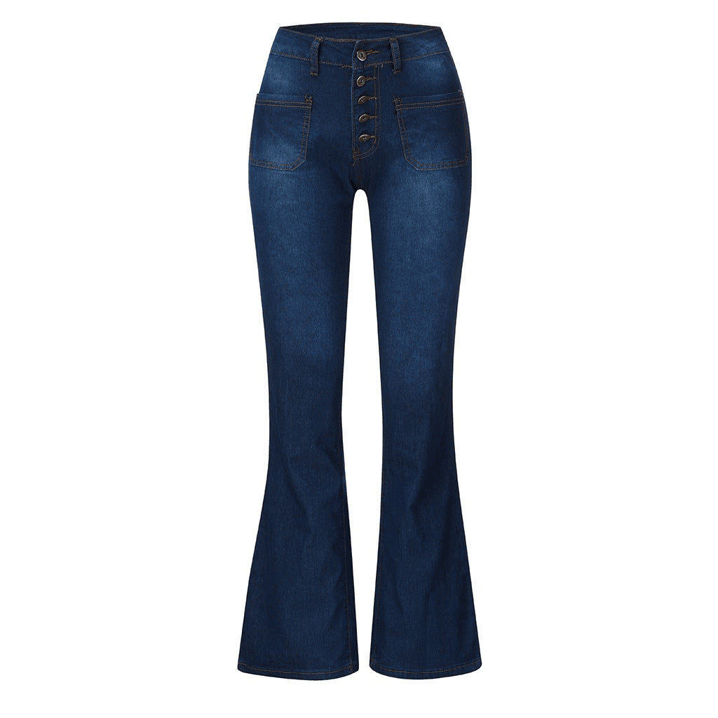 Damen Schlagjeans mit hohem Bund und retro Knopfdetails Lisslune