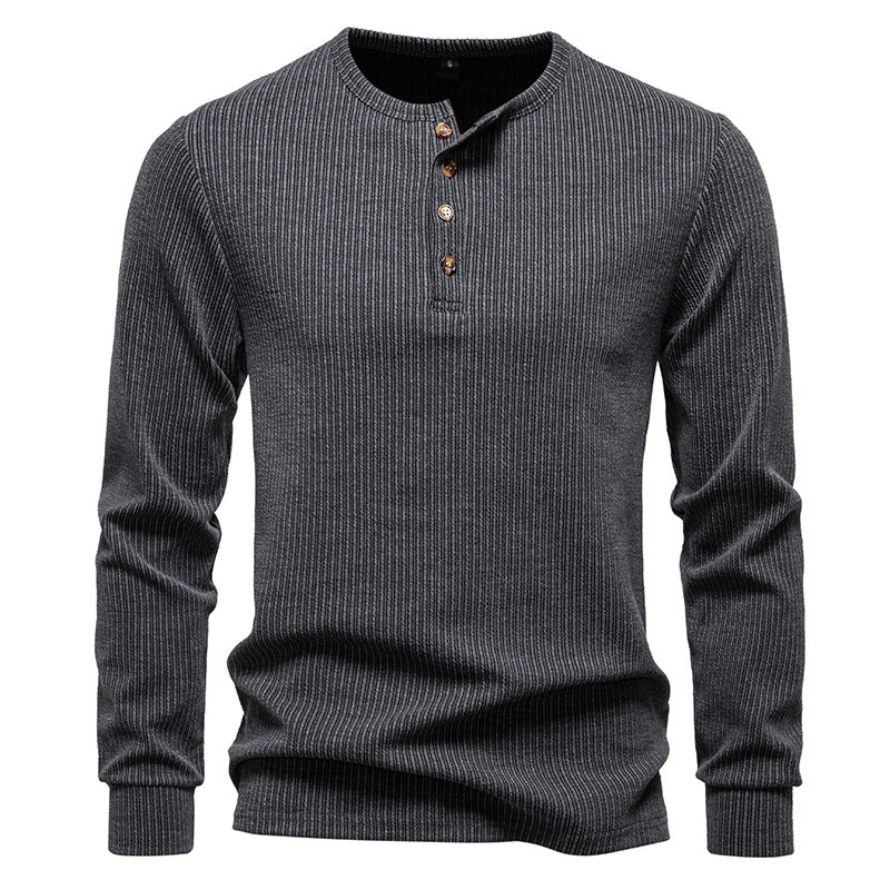 Men's Long Sleeve Henley Shirt with Textured Stripe Pattern Lisslune