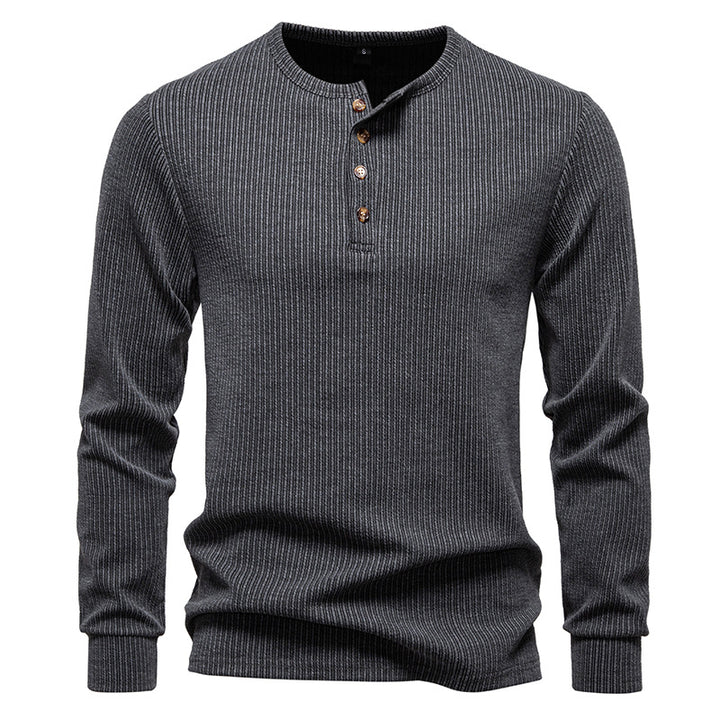 Men's Long Sleeve Henley Shirt with Textured Stripe Pattern Lisslune
