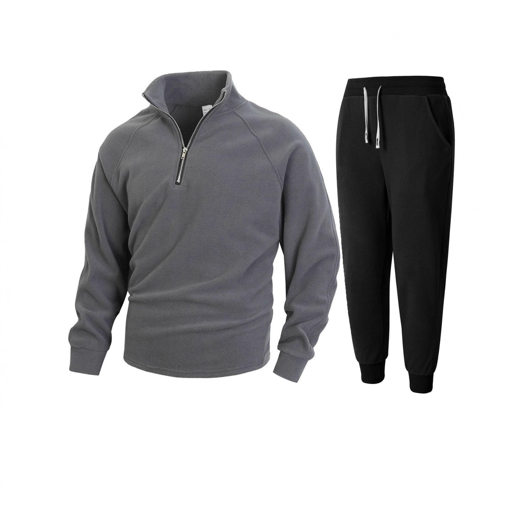 Men's fleece top with modern stand-up collar and sporty jogging pants Lisslune