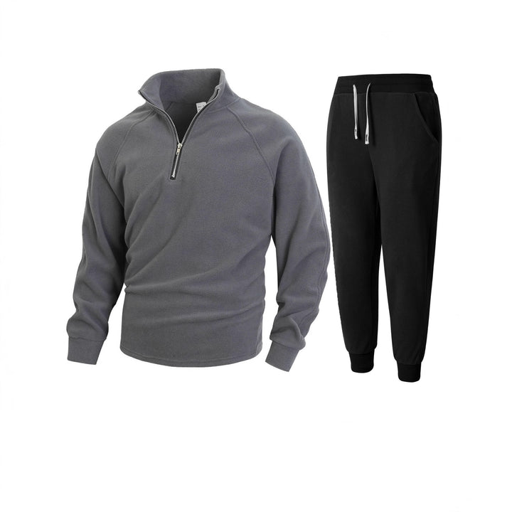 Men's fleece top with modern stand-up collar and sporty jogging pants Lisslune